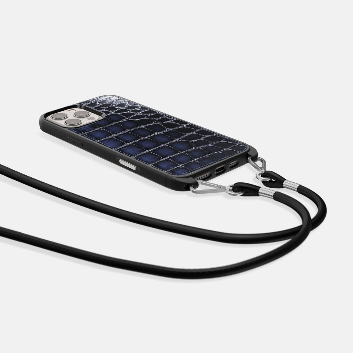 Havana-Blue iPhone 16 Pro Crossbody Sport Case Patina Alligator -5 | Havana-Blue