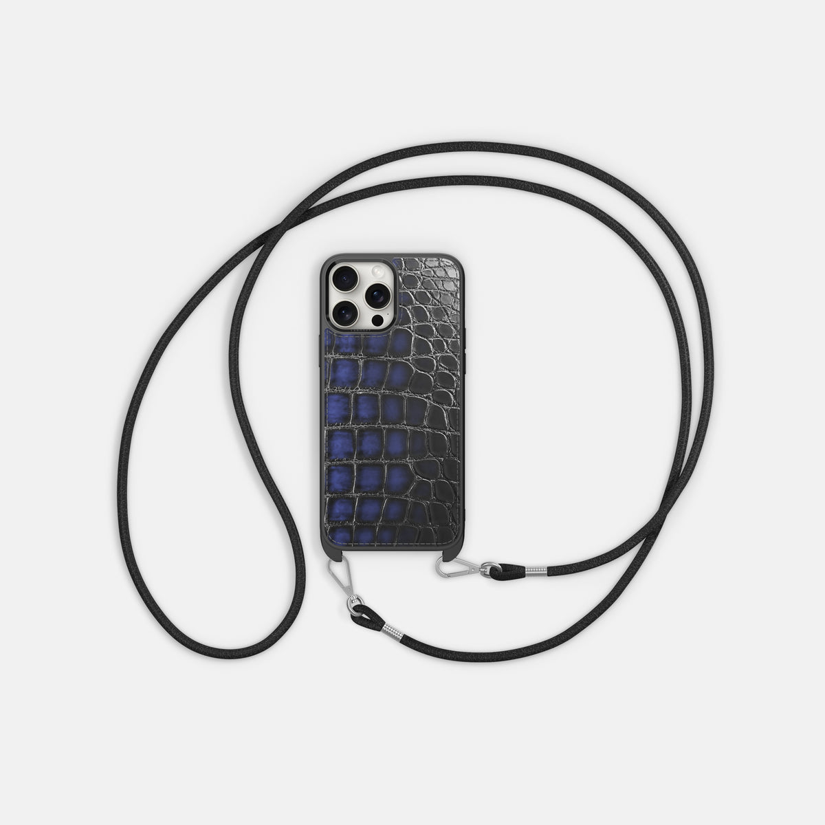 Havana-Blue iPhone 16 Pro Crossbody Sport Case Patina Alligator -6 | Havana-Blue