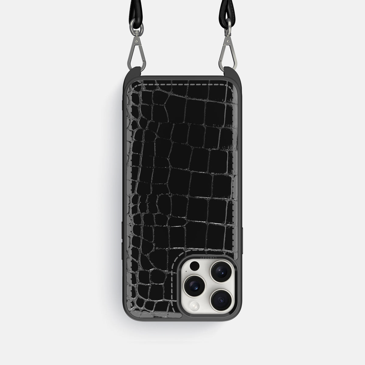 Black iPhone 16 Pro Crossbody Sport Case Shiny Alligator -1 | Black