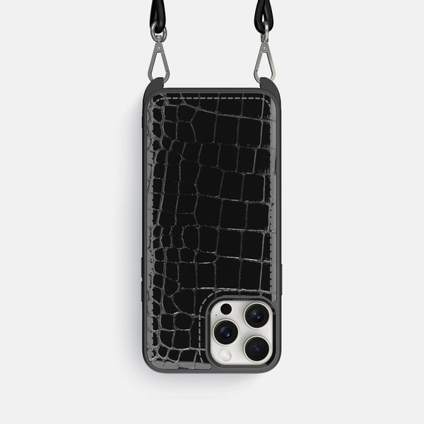 Crossbody Sport Case For iPhone 16 Pro In Shiny Alligator