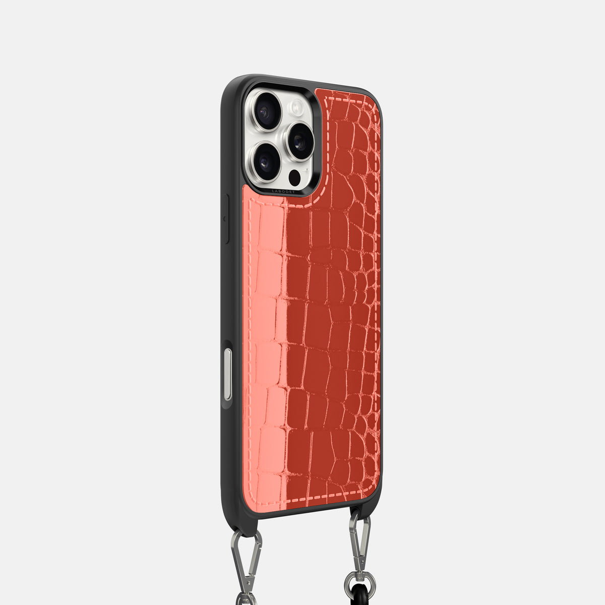 Coral Orange iPhone 16 Pro Crossbody Sport Case Shiny Alligator -2 | Coral-Orange