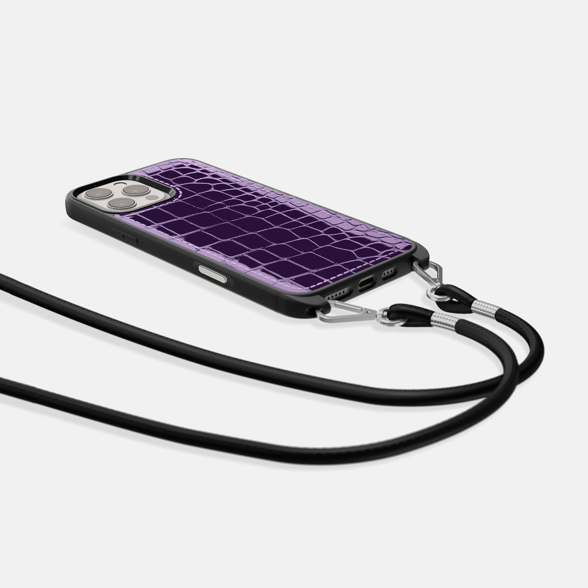 Purple iPhone 16 Pro Crossbody Sport Case Shiny Alligator -5 | Purple