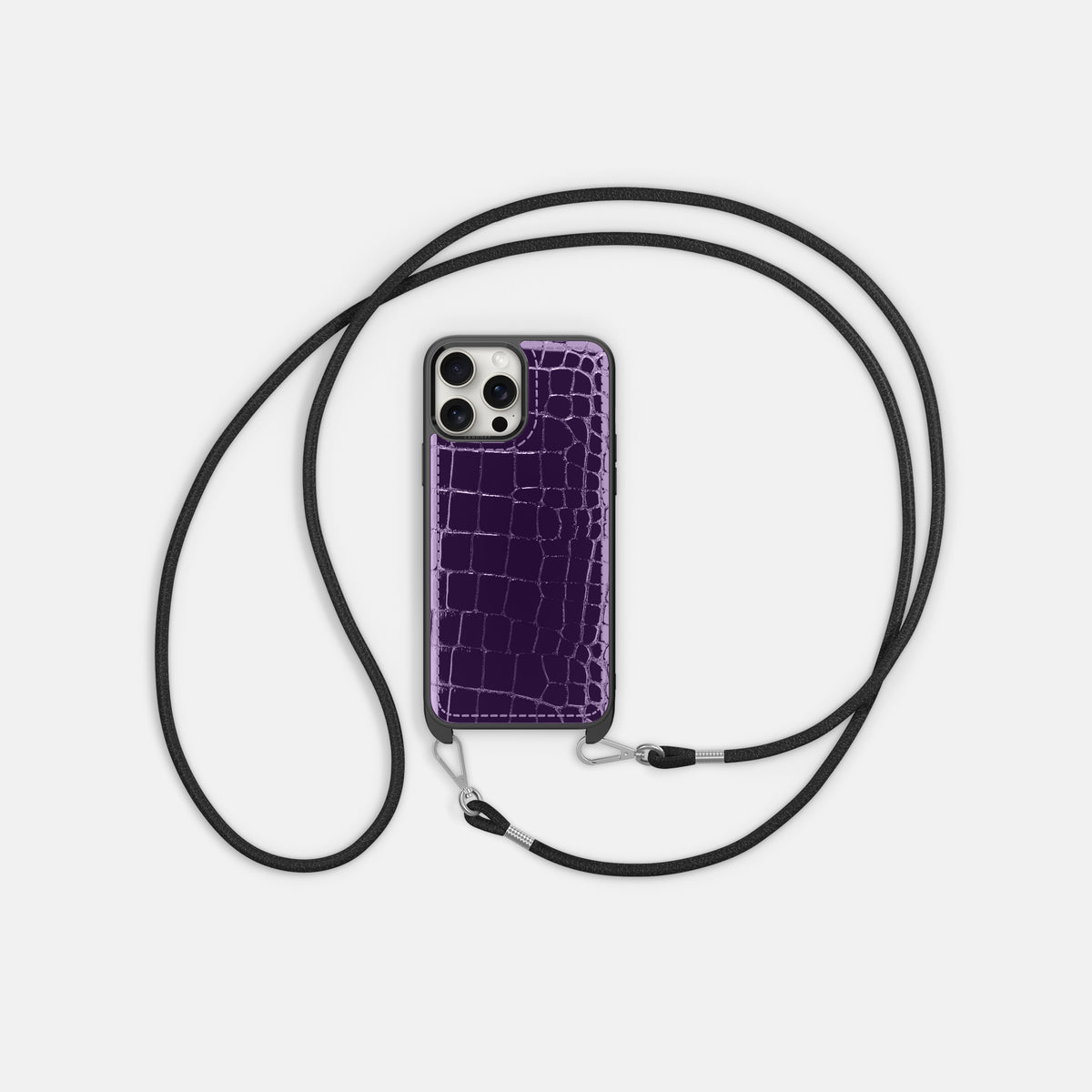 Purple iPhone 16 Pro Crossbody Sport Case Shiny Alligator -6 | Purple