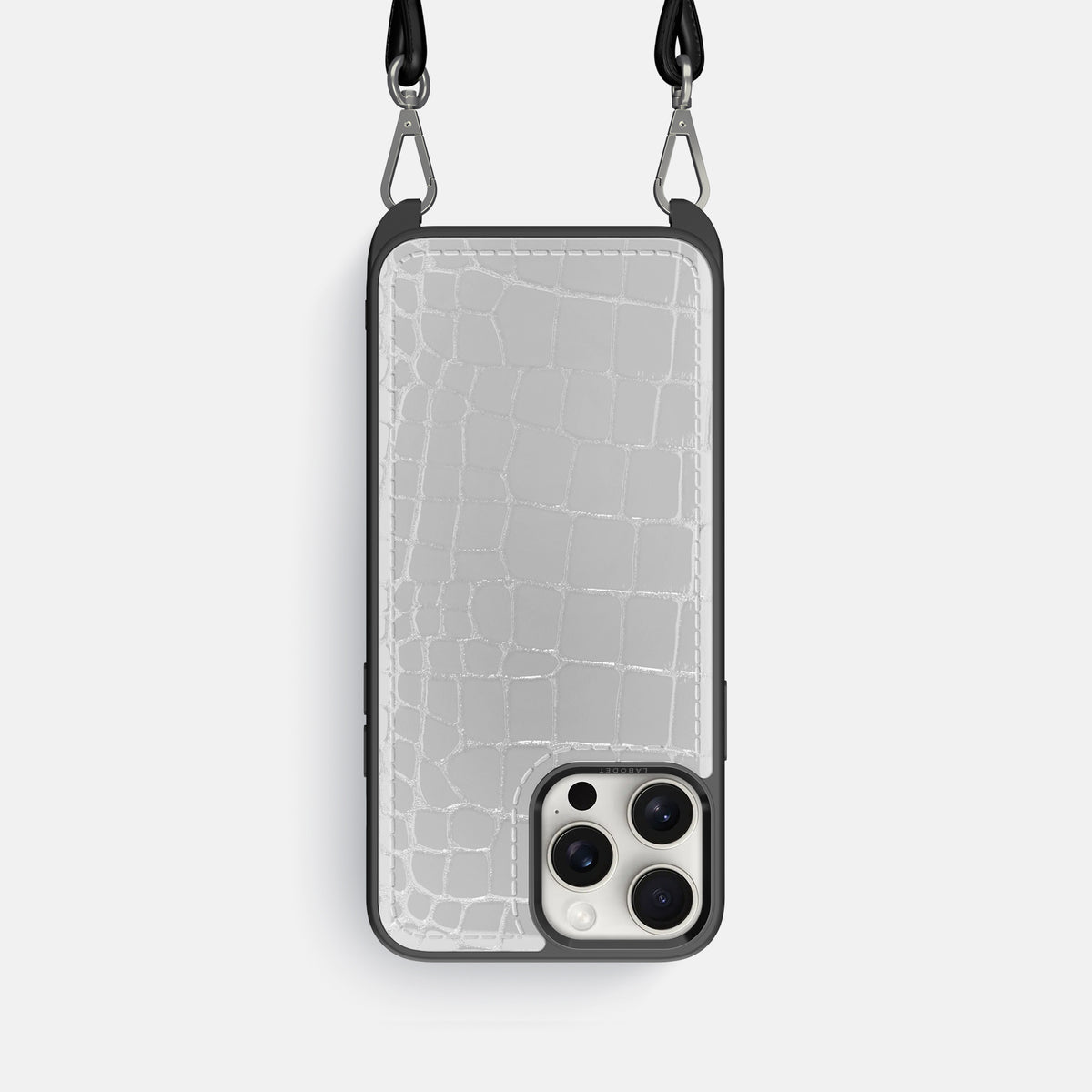 White iPhone 16 Pro Crossbody Sport Case Shiny Alligator -1 | White