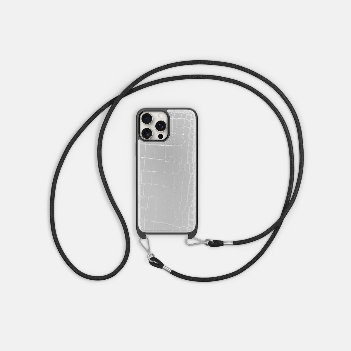 White iPhone 16 Pro Crossbody Sport Case Shiny Alligator -6 | White