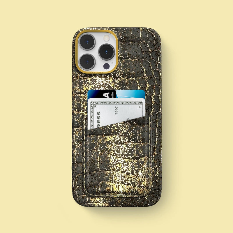 iPhone 15 Pro Max Double Card Case 1/1 Champagne Bubble Alligator with Gold Metal -1 | Champagne-Bubble-Gold