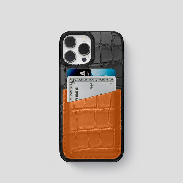 Black-Orange iPhone 14 Pro Card Case Alligator with Black Metal -1 | Black-Orange-Black