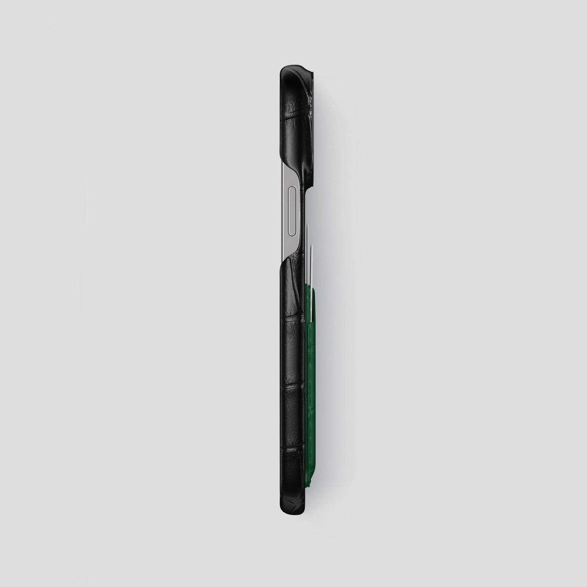 Black-Green iPhone 14 Pro Max Card Case Alligator with Black Metal -3 | Black-Green-Black