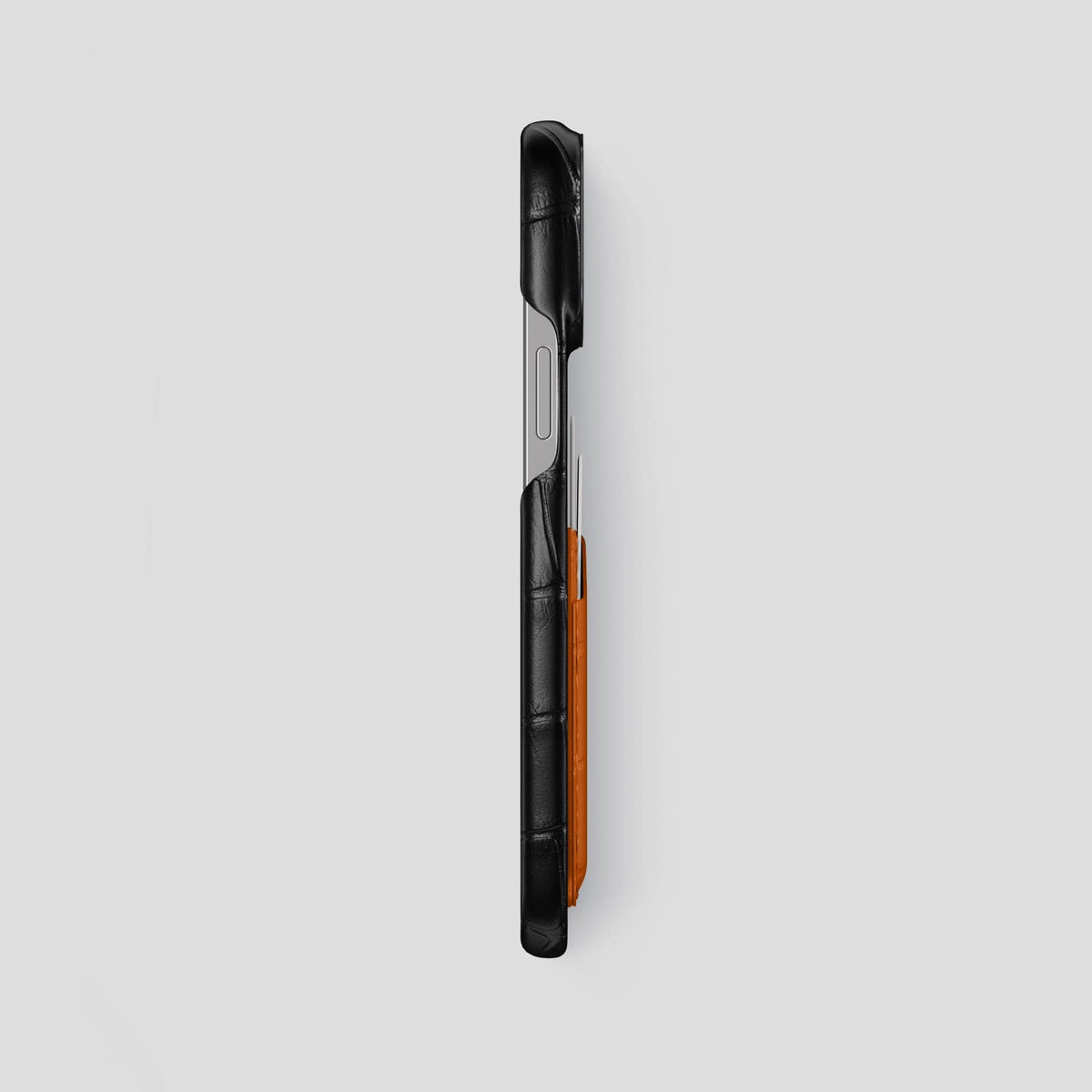 Black-Orange iPhone 14 Pro Max Card Case Alligator with Black Metal -3 | Black-Orange-Black