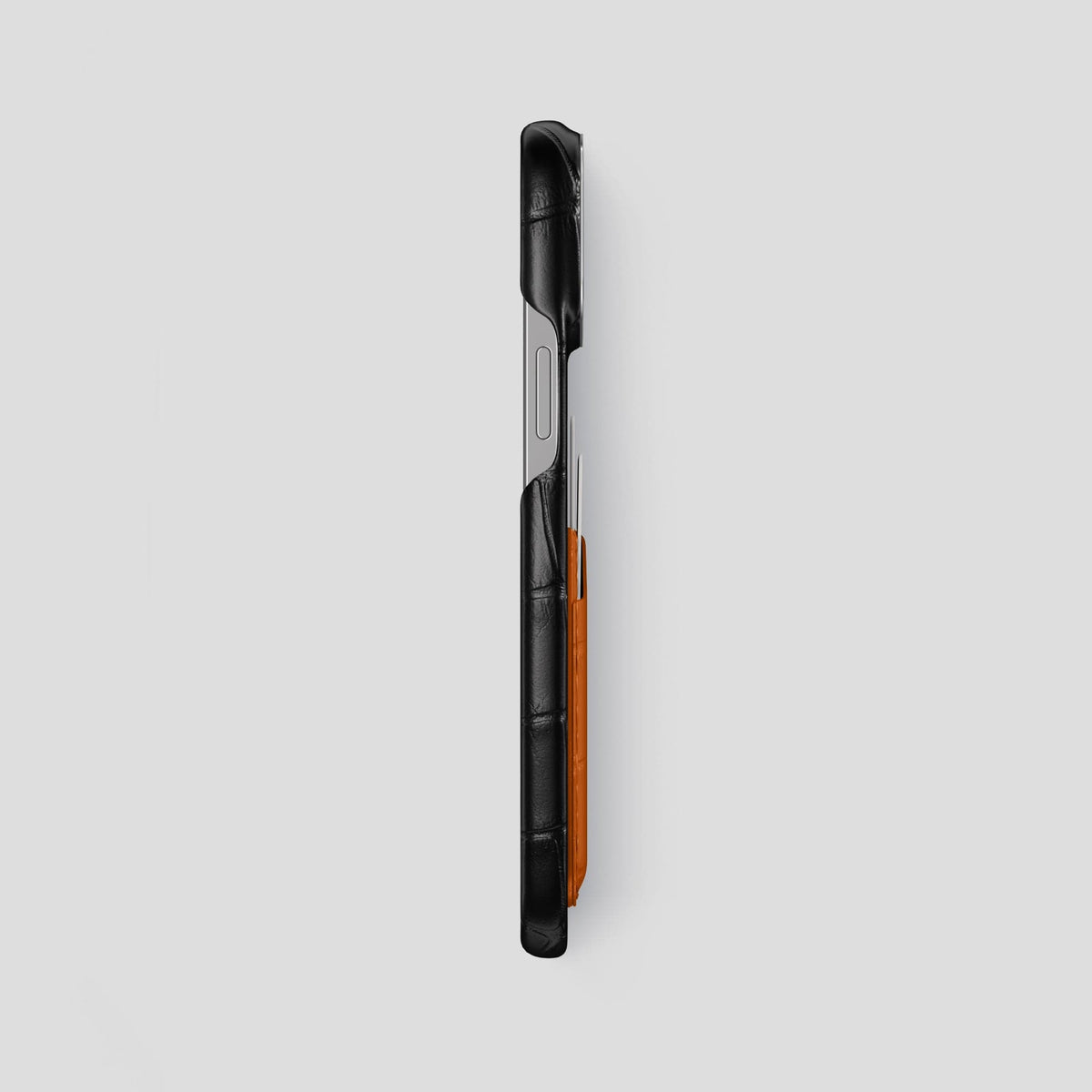 Black-Orange iPhone 14 Pro Max Card Case Alligator with Steel Metal -3 | Black-Orange-Steel