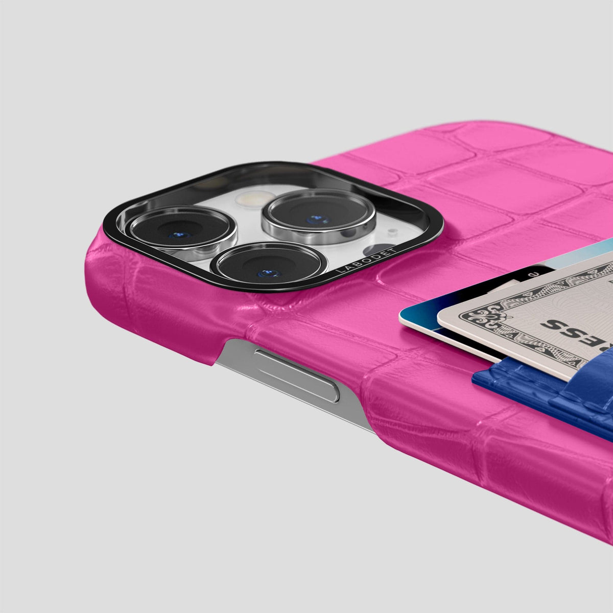 Fuchsia-Royal-Blue iPhone 14 Pro Max Card Case Alligator with Black Metal -5 | Fuchsia-Royal-Blue-Black