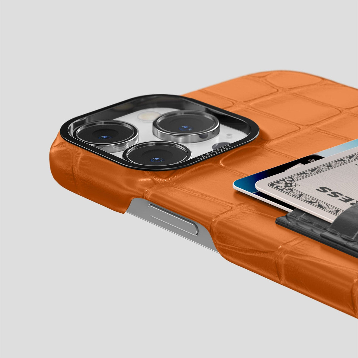 Orange-Grey iPhone 14 Pro Max Card Case Alligator with Black Metal -5 | Orange-Grey-Black