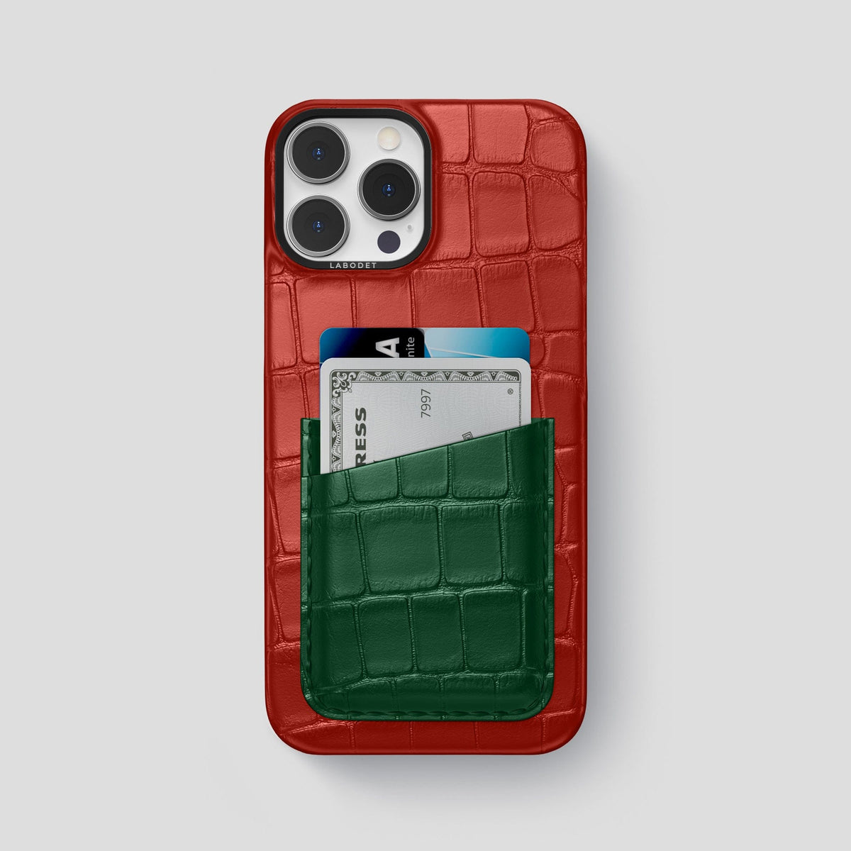 Red-Green iPhone 14 Pro Max Card Case Alligator with Black Metal -1 | Red-Green-Black