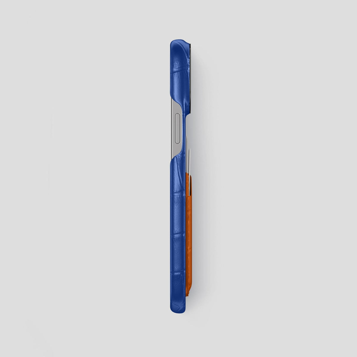 Royal-Blue-Orange iPhone 14 Pro Max Card Case Alligator with Black Metal -3 | Royal-Blue-Orange-Black