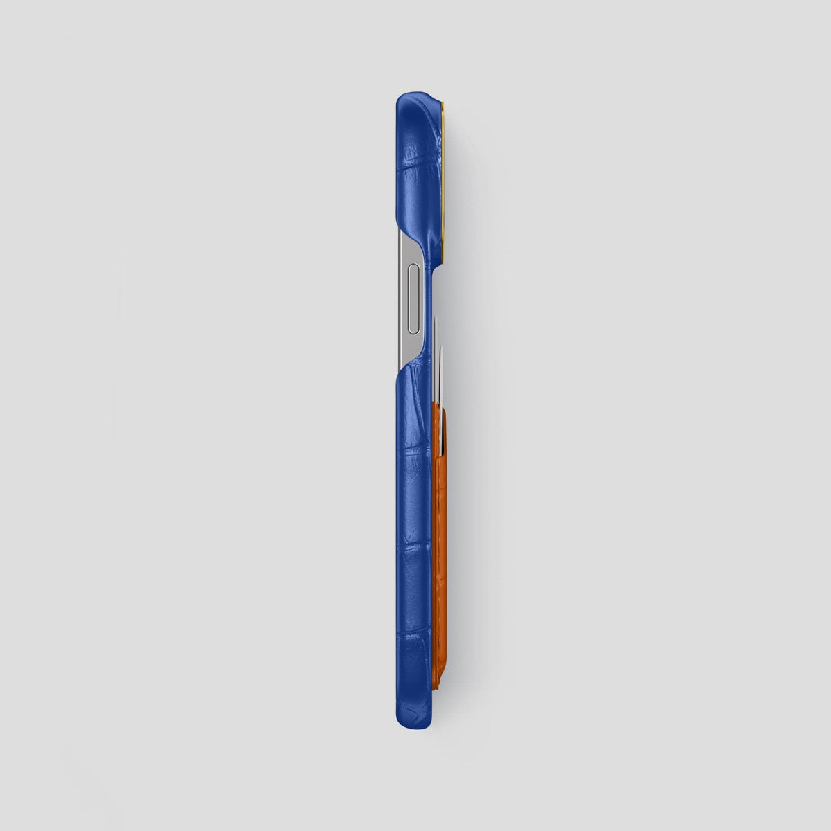 Royal-Blue-Orange iPhone 14 Pro Max Card Case Alligator with Gold Metal -3 | Royal-Blue-Orange-Gold