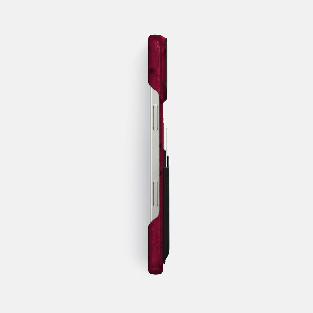 Bordeaux-Black iPhone 16 Pro Max Card Case Ostrich with Black Metal -3 | Bordeaux-Black-Black