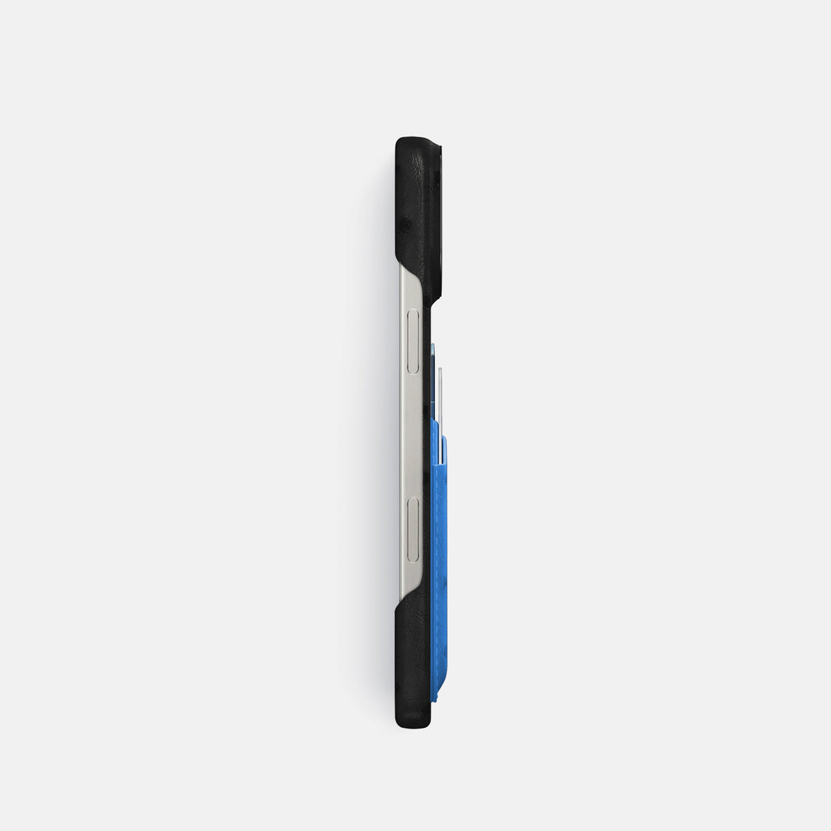 Black-Royal-Blue iPhone 16 Pro Card Case Ostrich with Black Metal -3 | Black-Royal-Blue-Black