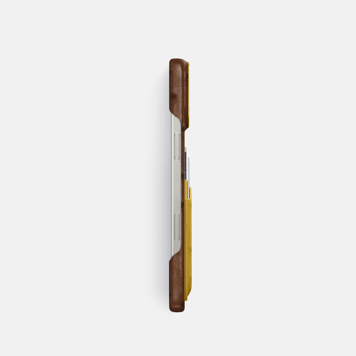 Chocolate-Gold iPhone 16 Pro Card Case Ostrich with Gold Metal -3 | Chocolate-Gold-Gold
