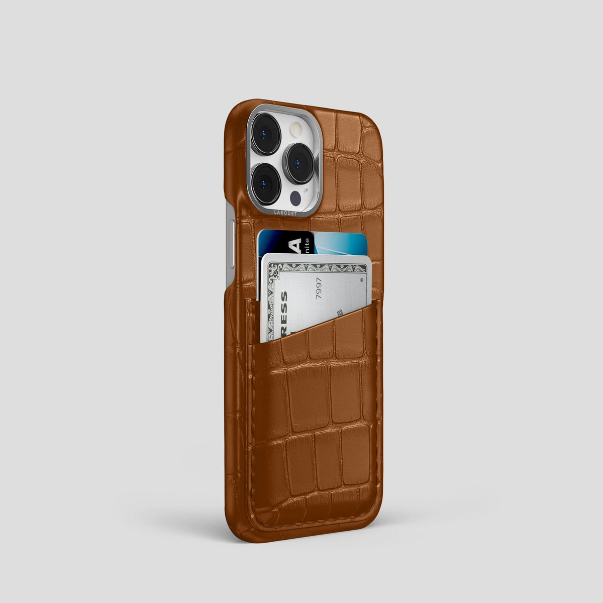 Honey iPhone 14 Pro Card Case Alligator with Steel Metal -2 | Honey-Steel