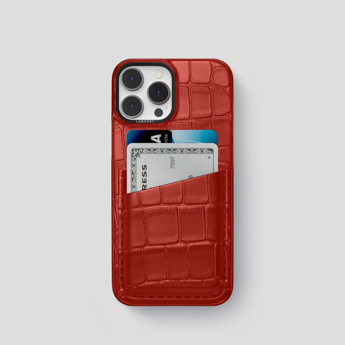 Red iPhone 14 Pro Card Case Alligator with Black Metal -1 | Red-Black