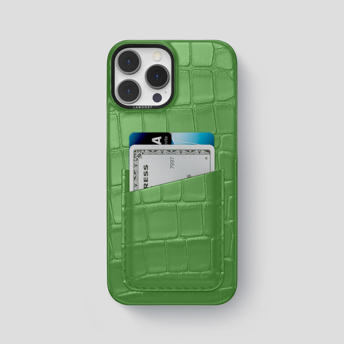 Apple-Green iPhone 14 Pro Max Card Case Alligator with Black Metal -1 | Apple-Green-Black