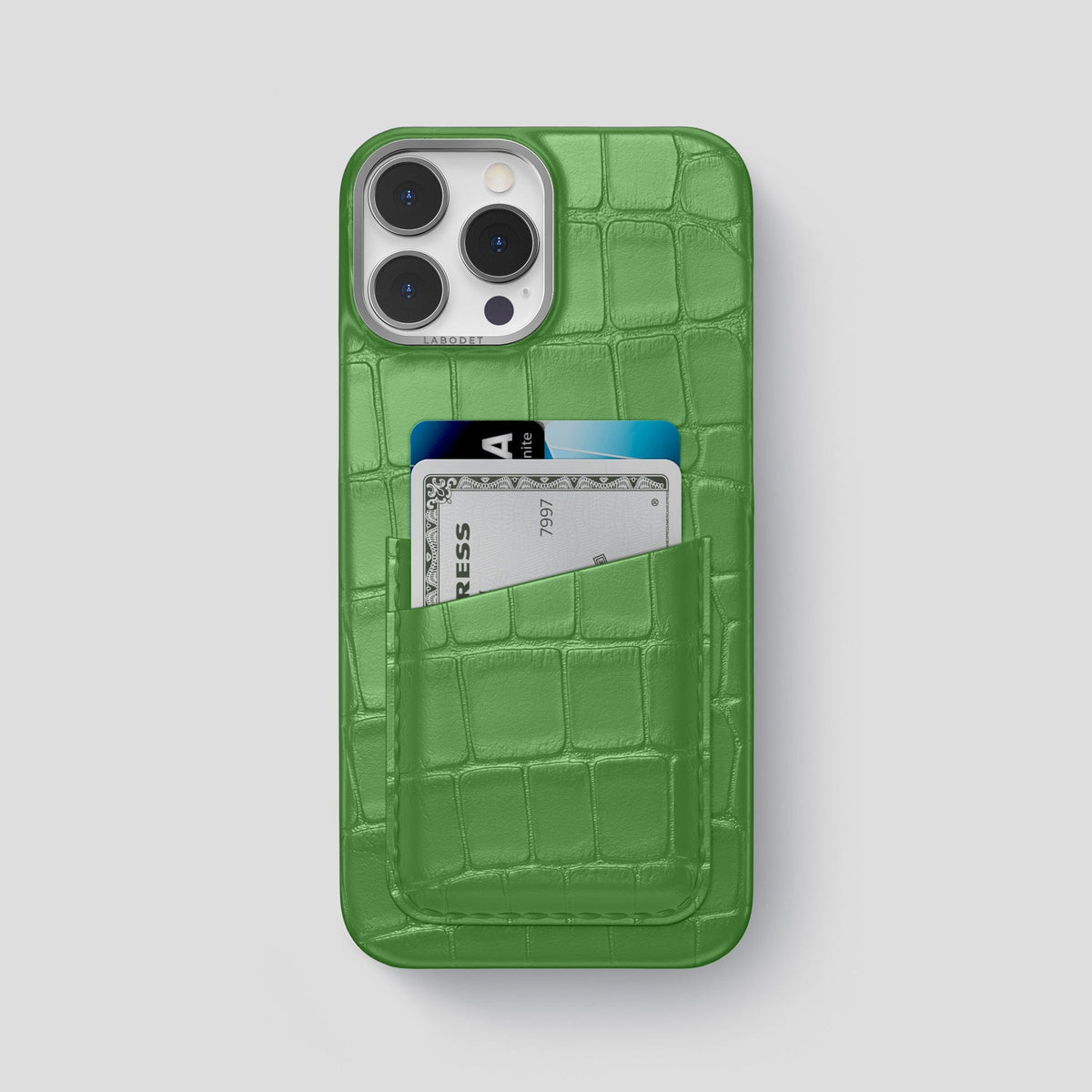 Apple-Green iPhone 14 Pro Max Card Case Alligator with Steel Metal -1 | Apple-Green-Steel