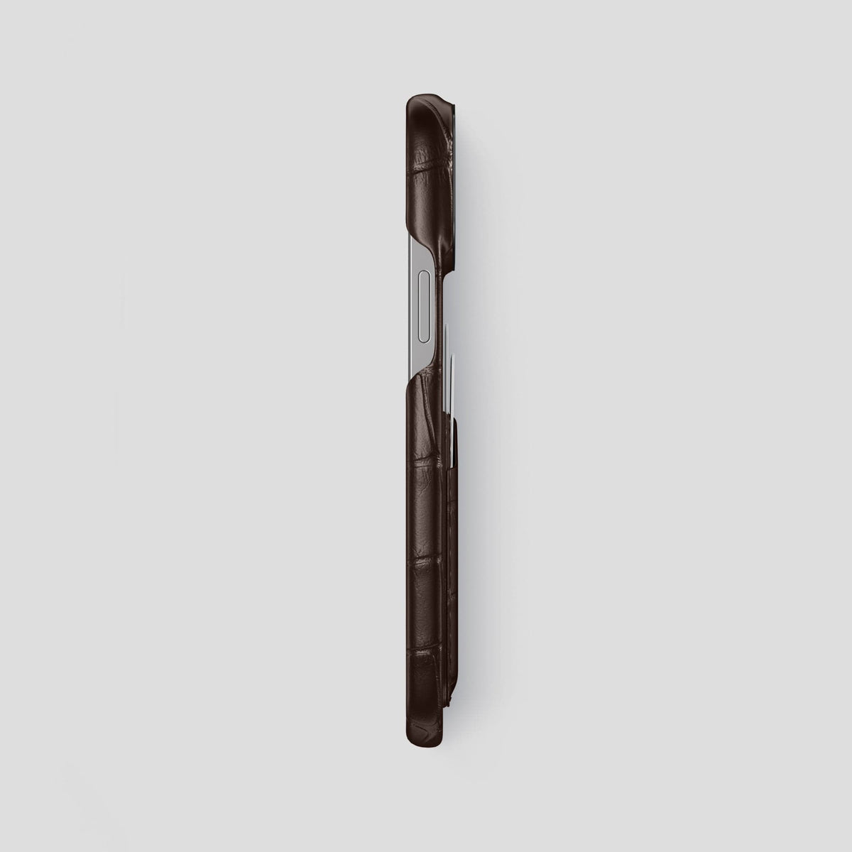 Dark Brown iPhone 14 Pro Max Card Case Alligator with Black Metal -3 | Dark-Brown-Black