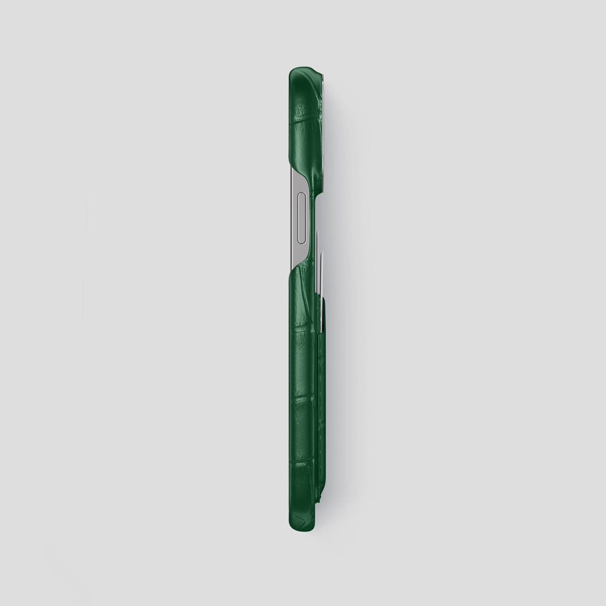 Forest-Green iPhone 14 Pro Max Card Case Alligator with Steel Metal -3 | Forest-Green-Steel