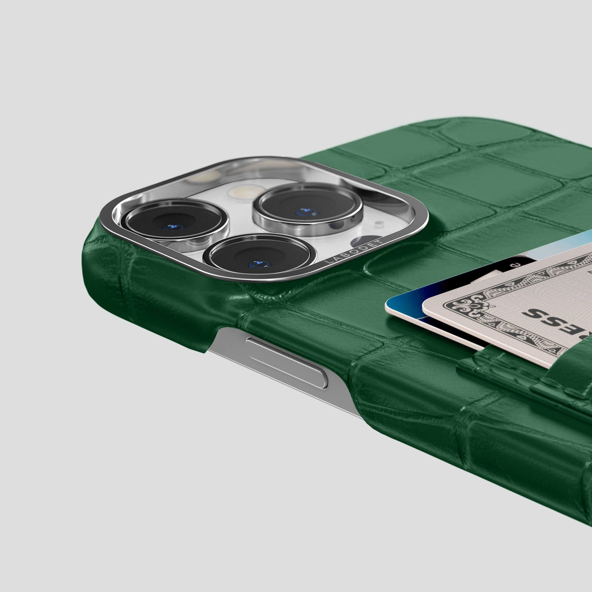 Forest-Green iPhone 14 Pro Max Card Case Alligator with Steel Metal -5 | Forest-Green-Steel