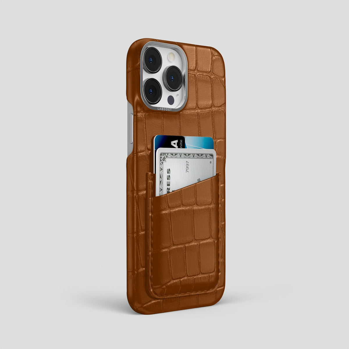 Honey iPhone 14 Pro Max Card Case Alligator with Steel Metal -2 | Honey-Steel
