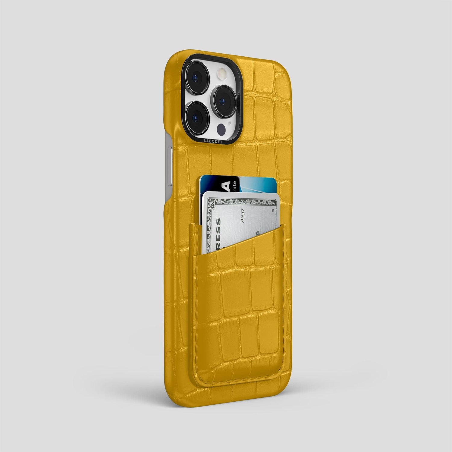 Yellow iPhone 14 Pro Max Card Case Alligator with Black Metal -2 | Yellow-Black