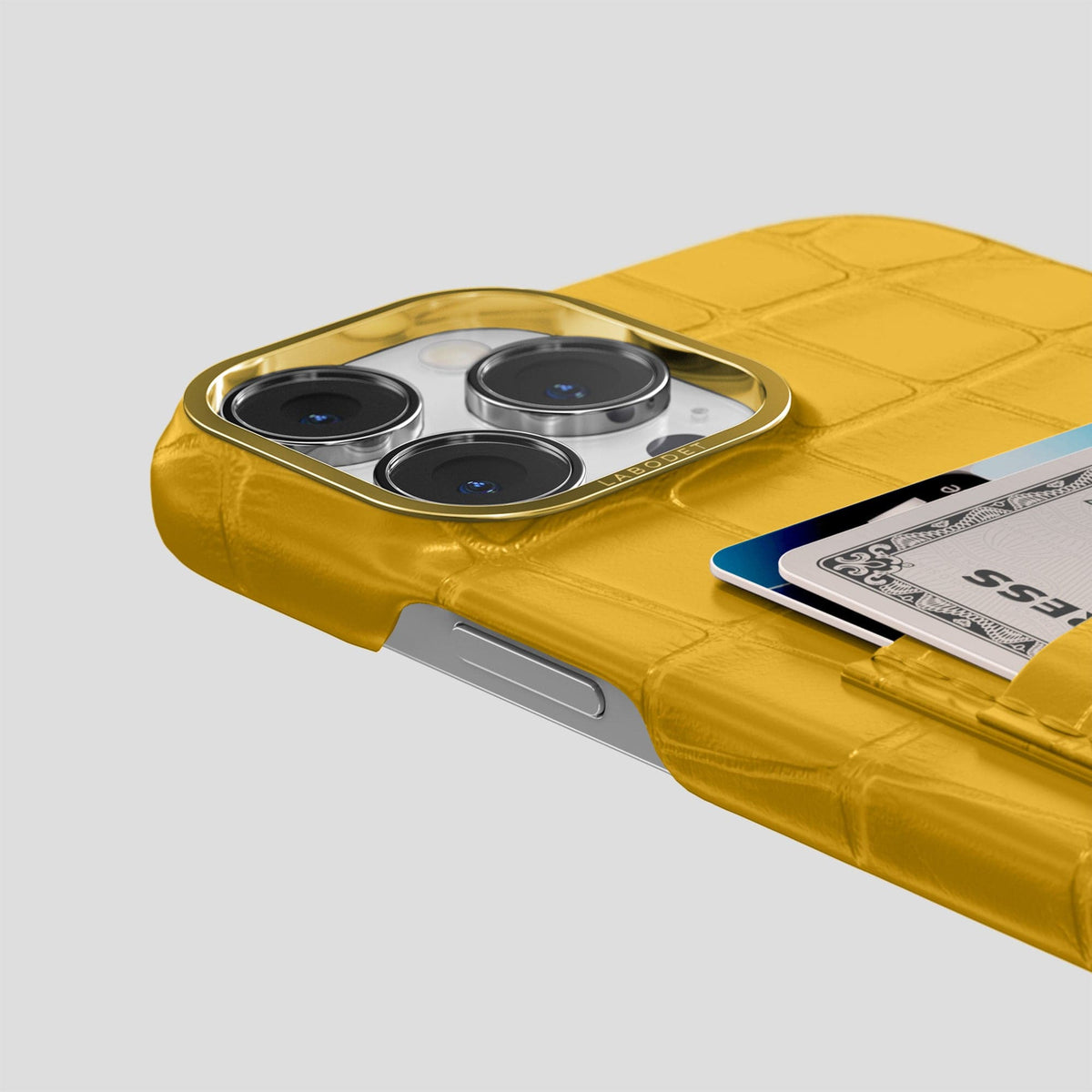 Yellow iPhone 14 Pro Max Card Case Alligator with Gold Metal -5 | Yellow-Gold