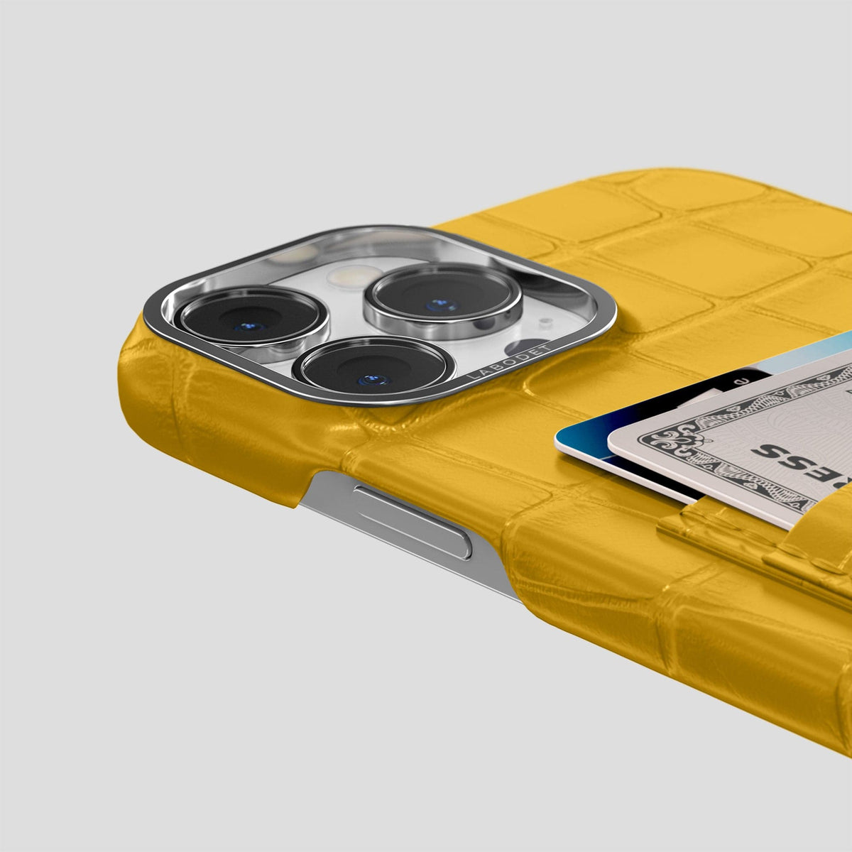 Yellow iPhone 14 Pro Max Card Case Alligator with Steel Metal -5 | Yellow-Steel