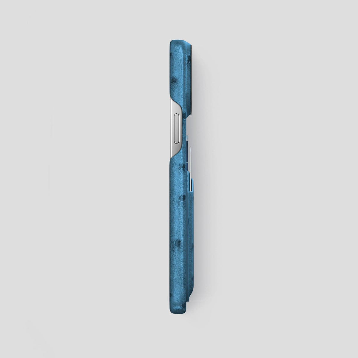 Blue-Jeans iPhone 14 Pro Max Card Case Ostrich with Black Metal -3 | Blue-Jeans-Black