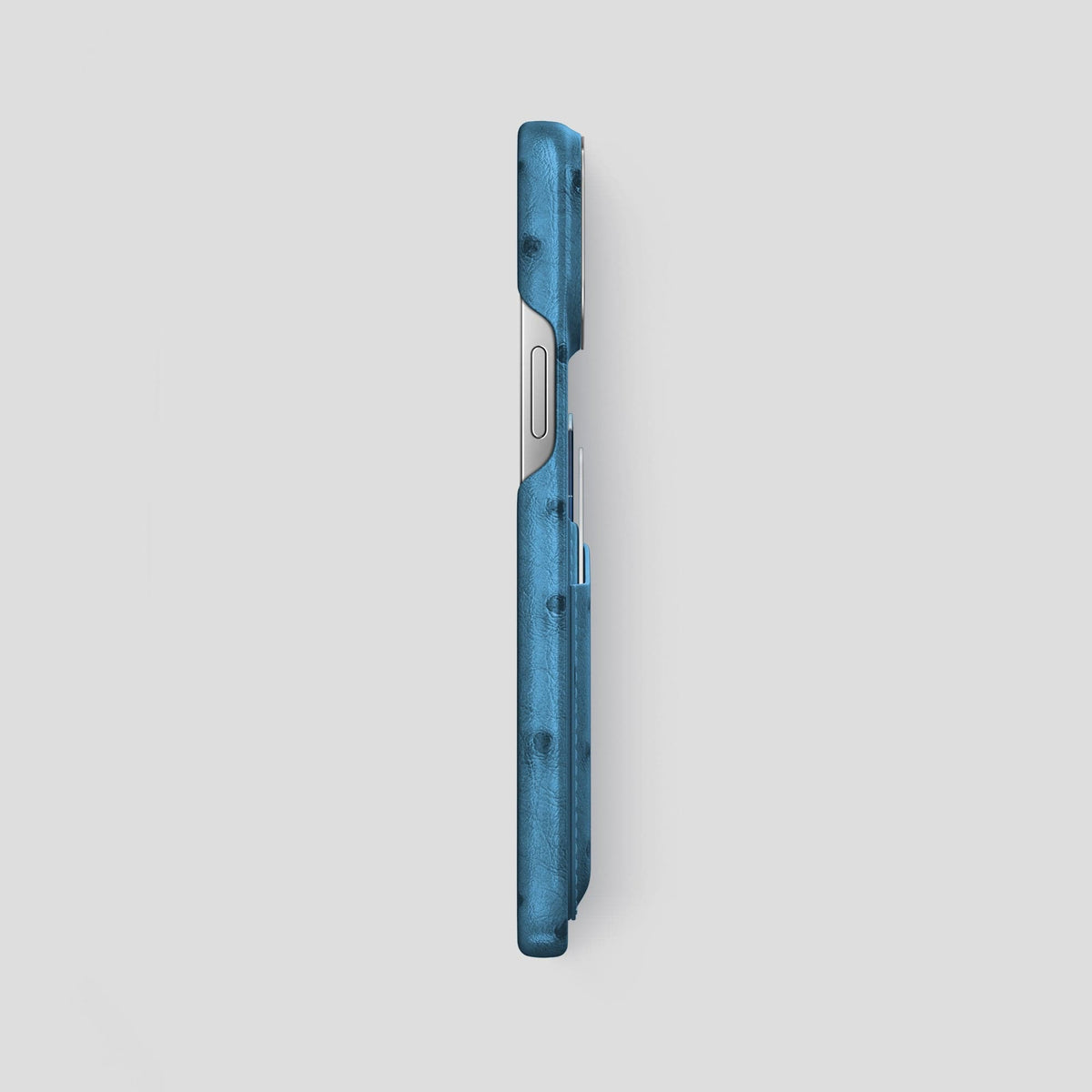 Blue-Jeans iPhone 13 Pro Max Card Case Ostrich with Steel Metal -3 | Blue-Jeans-Steel