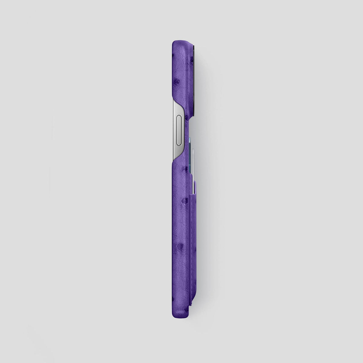 Purple iPhone 14 Pro Max Card Case Ostrich with Black Metal -3 | Purple-Black