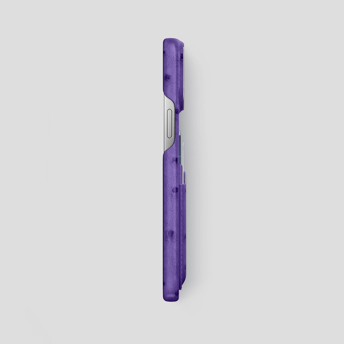 Purple iPhone 14 Pro Max Card Case Ostrich with Steel Metal -3 | Purple-Steel