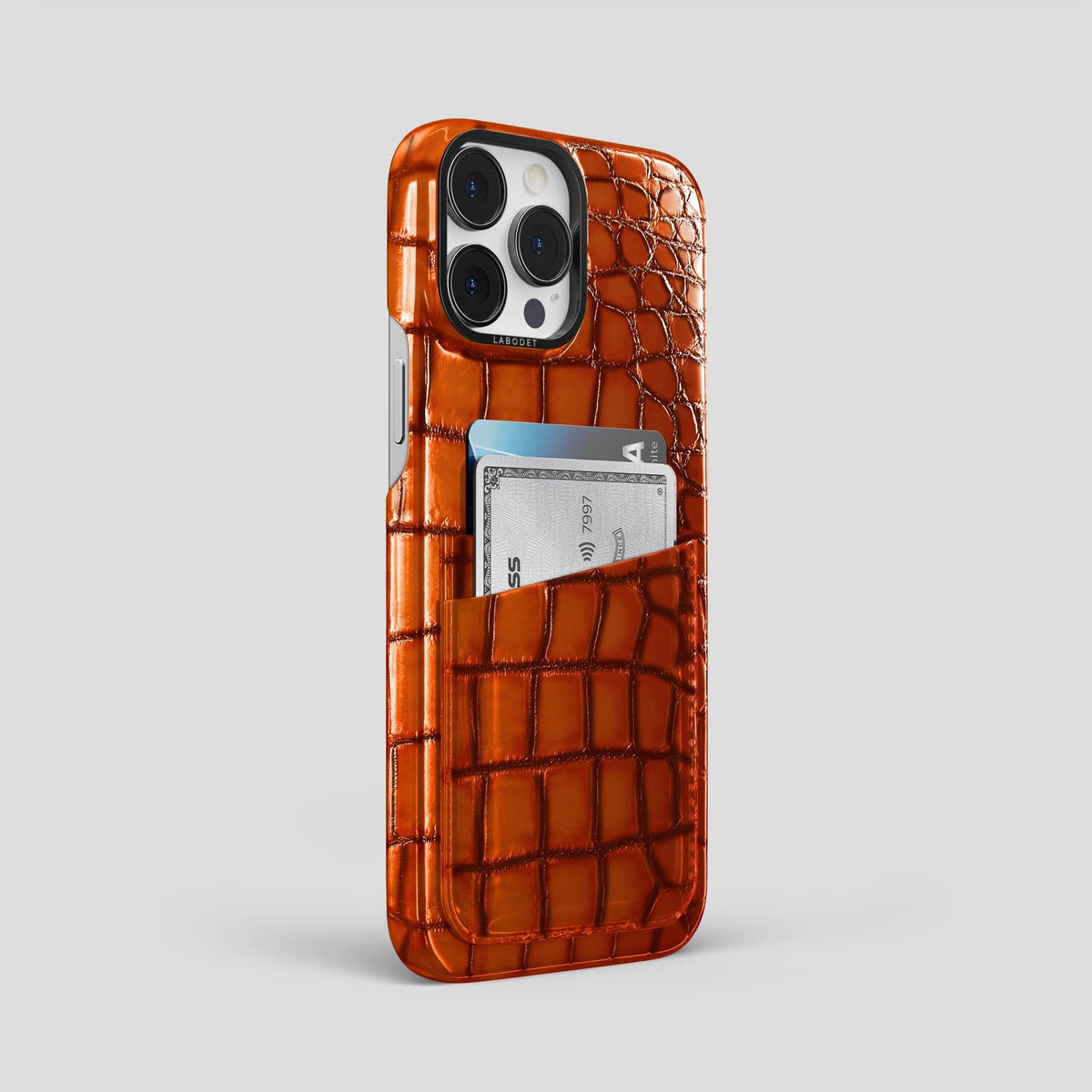 Clay-Court iPhone 15 Pro Max Double Card Case Patina Alligator with Black Metal -2 | Clay-Court-Black