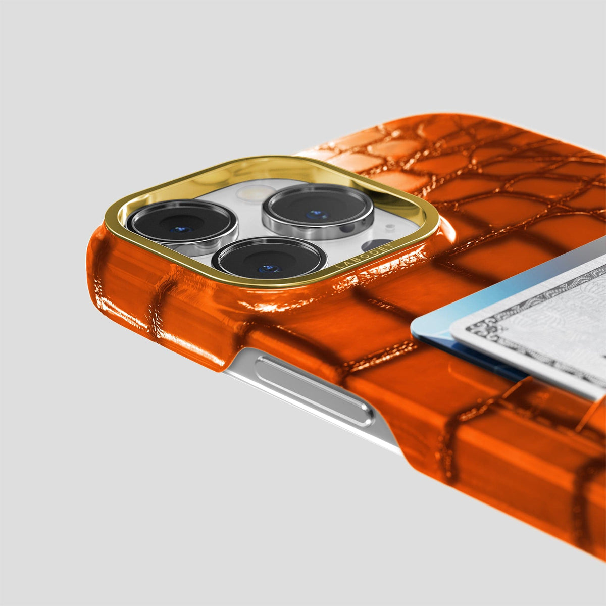 Clay-Court iPhone 15 Pro Max Double Card Case Patina Alligator with Gold Metal -5 | Clay-Court-Gold