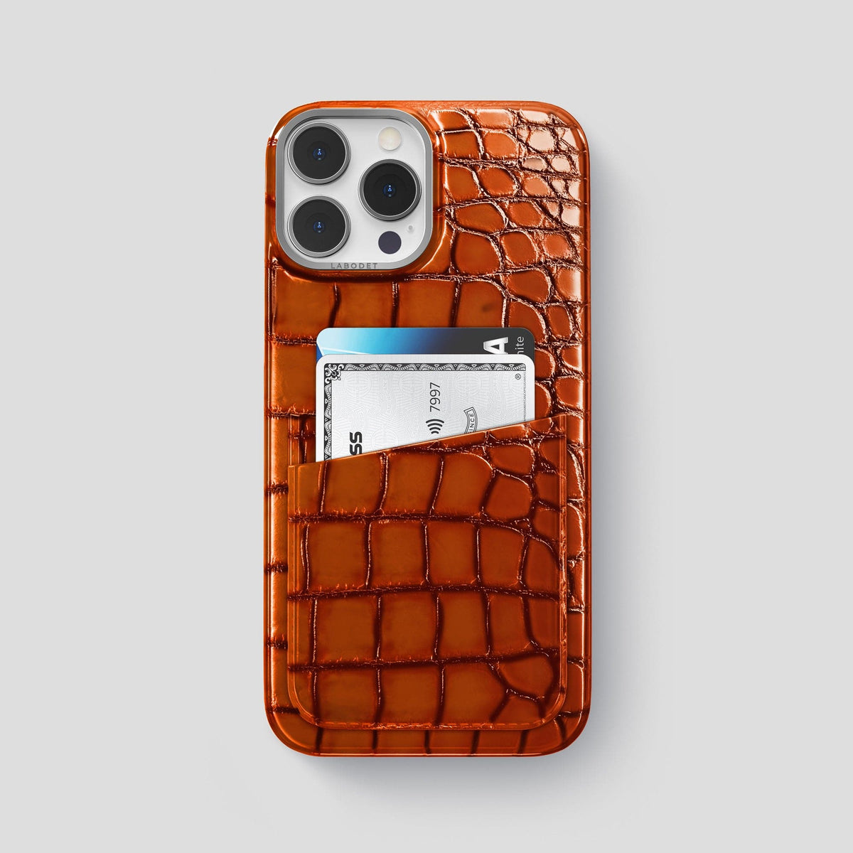 Clay-Court iPhone 15 Pro Max Double Card Case Patina Alligator with Steel Metal -1 | Clay-Court-Steel