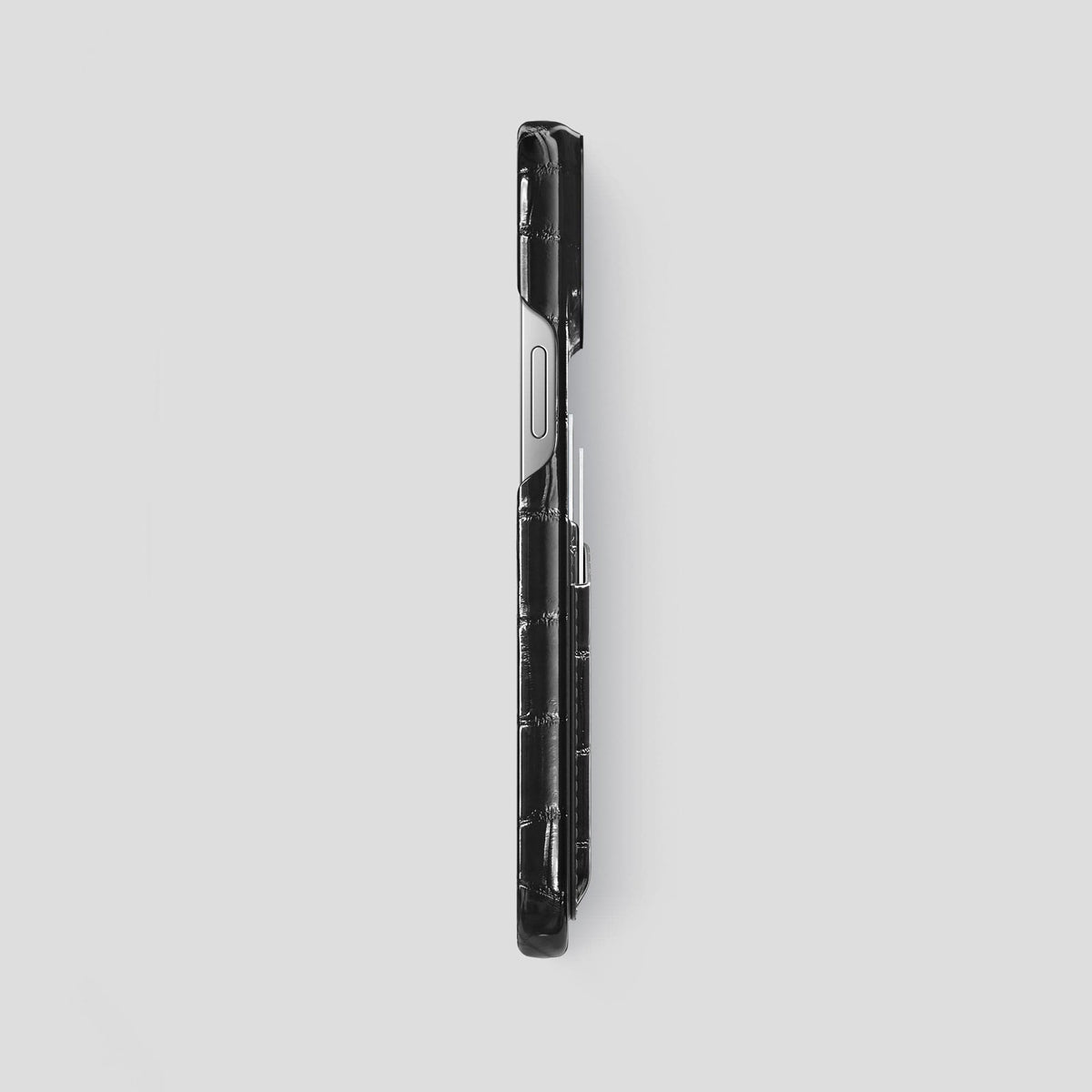 Havana-Black iPhone 15 Pro Max Double Card Case Patina Alligator with Black Metal -3 | Havana-Black-Black