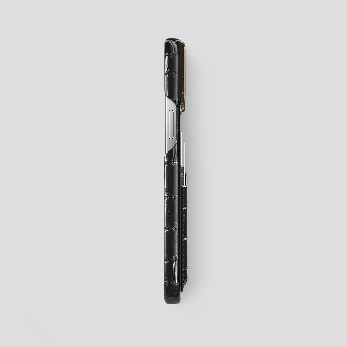 Havana-Black iPhone 15 Pro Max Double Card Case Patina Alligator with Gold Metal -3 | Havana-Black-Gold