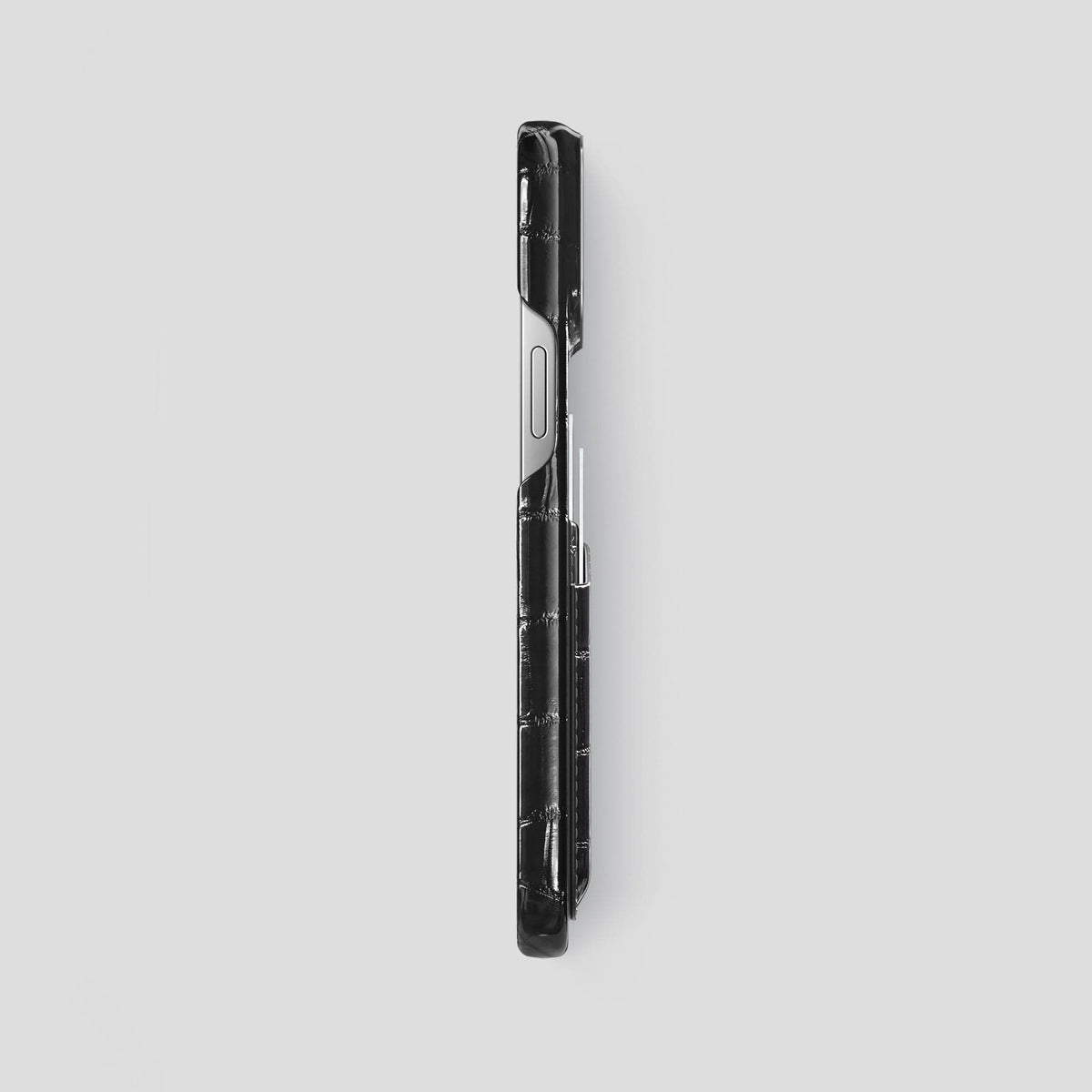 Havana-Black iPhone 15 Pro Max Double Card Case Patina Alligator with Steel Metal -3 | Havana-Black-Steel