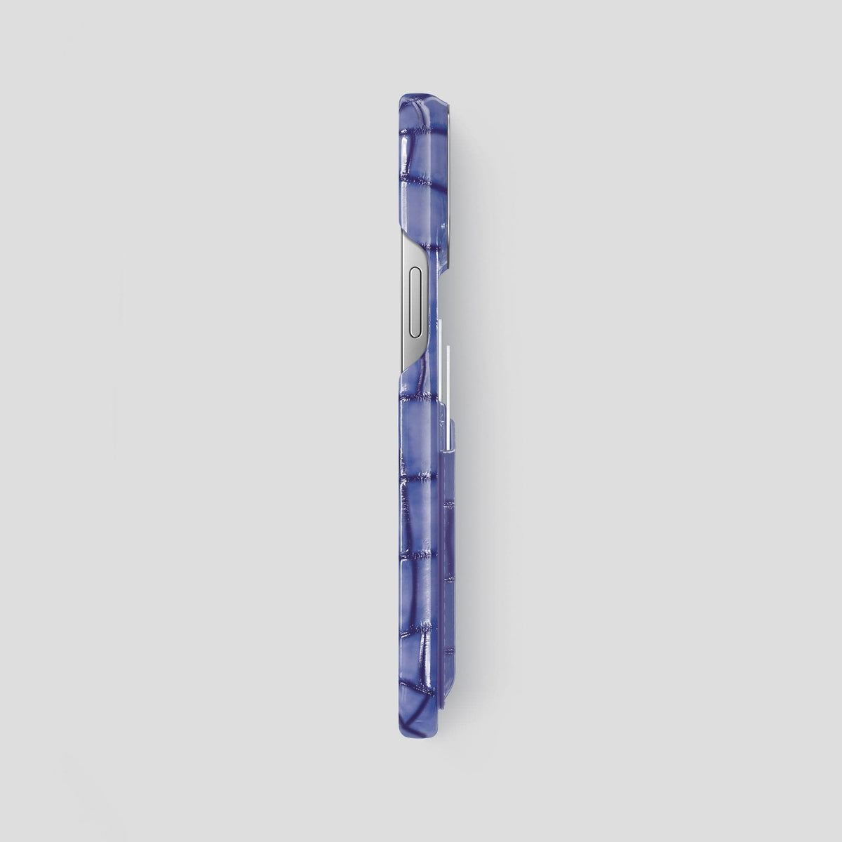 Lilac iPhone 15 Pro Max Double Card Case Patina Alligator with Steel Metal -3 | Lilac-Steel