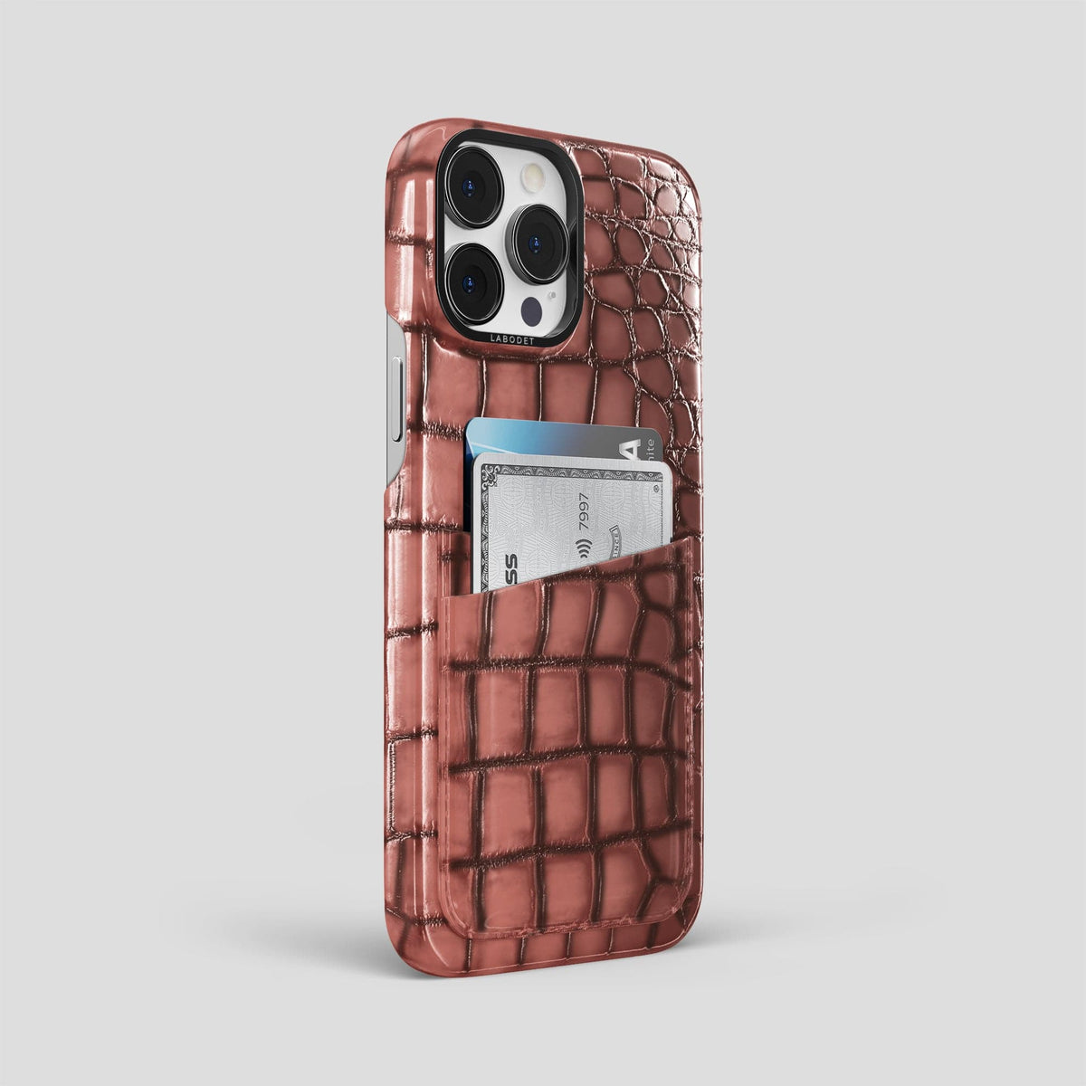 Wine-Sediment iPhone 15 Pro Max Double Card Case Patina Alligator with Black Metal -2 | Wine-Sediment-Black