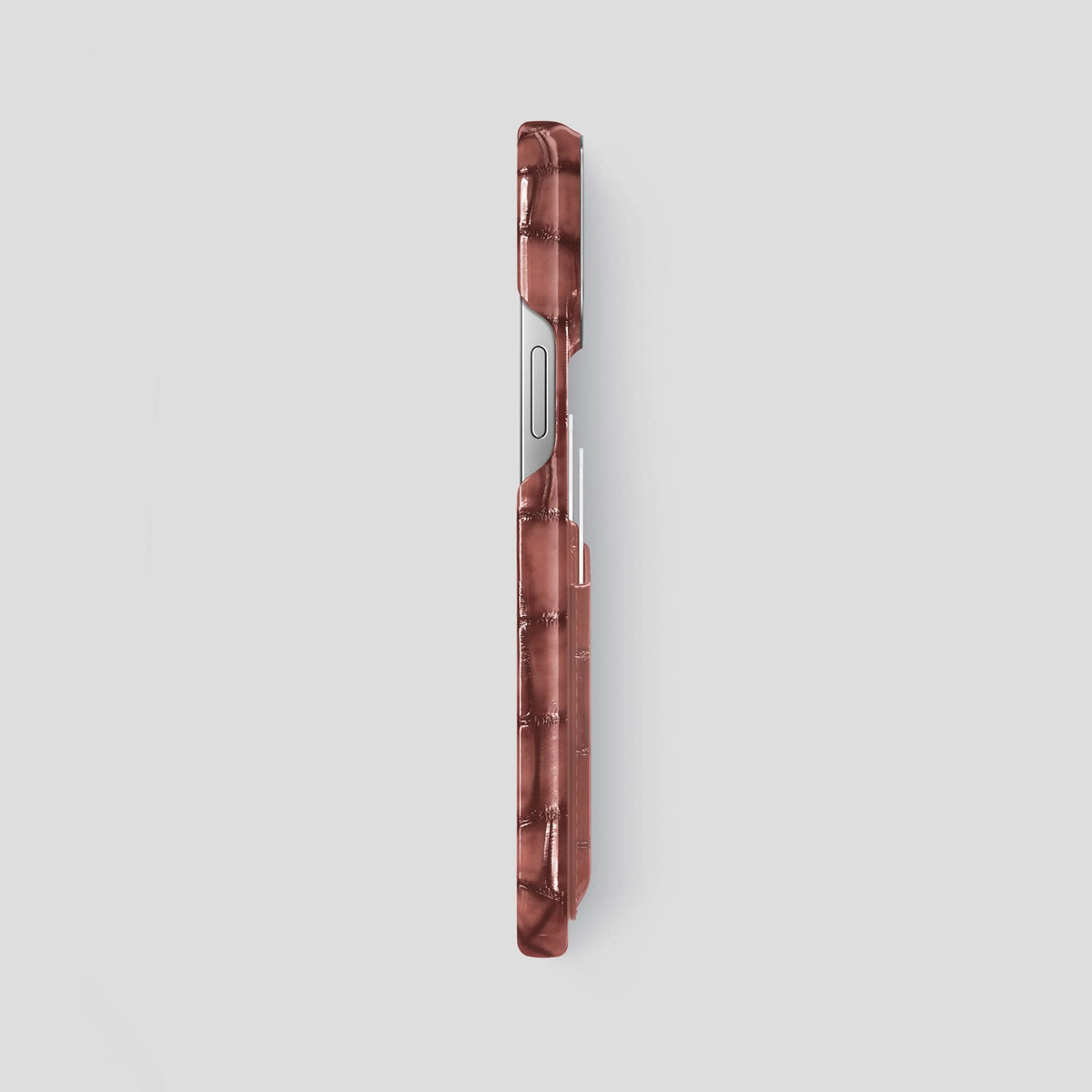 Wine-Sediment iPhone 15 Pro Max Double Card Case Patina Alligator with Steel Metal -3 | Wine-Sediment-Steel