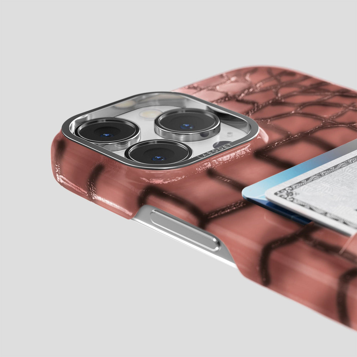 Wine-Sediment iPhone 15 Pro Max Double Card Case Patina Alligator with Steel Metal -5 | Wine-Sediment-Steel