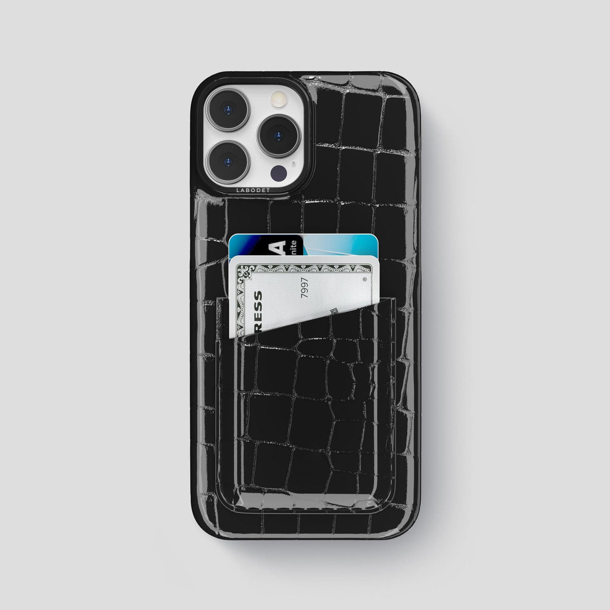 Black iPhone 14 Pro Max Classic Case Shiny Alligator with Black Metal -1 | Black-Black