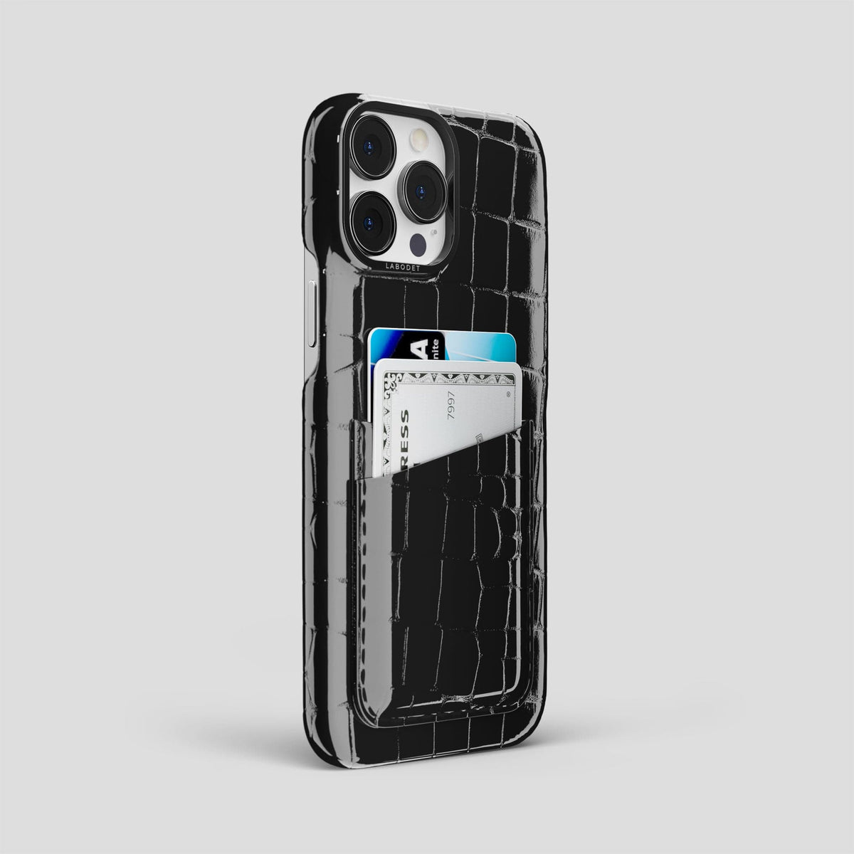 Black iPhone 14 Pro Max Classic Case Shiny Alligator with Black Metal -2 | Black-Black