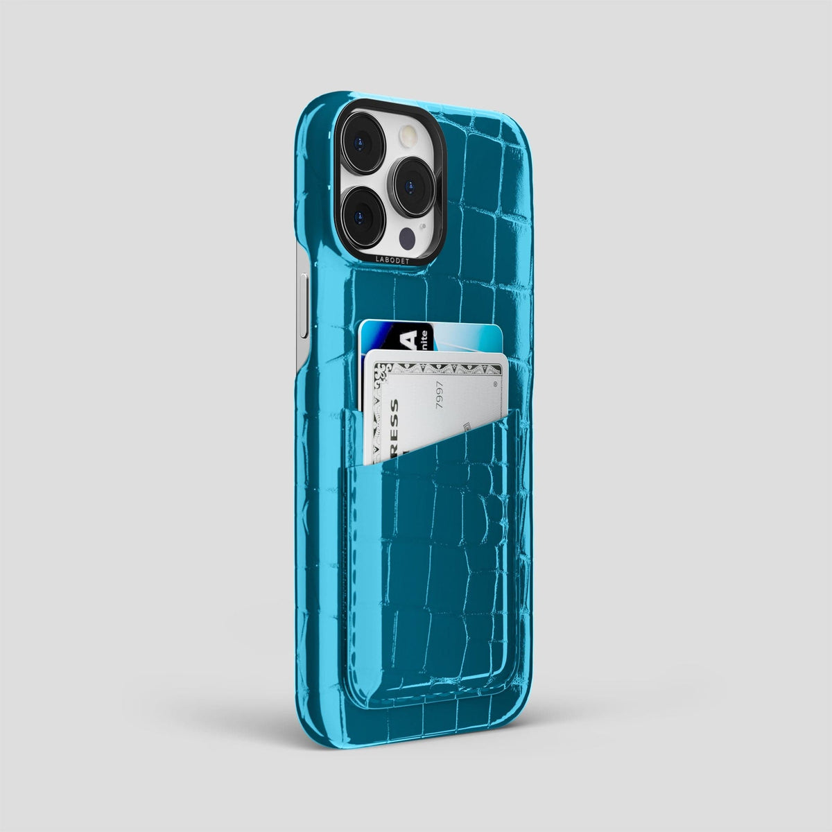 Blue iPhone 15 Pro Max Classic Case Shiny Alligator with Black Metal -2 | Blue-Black